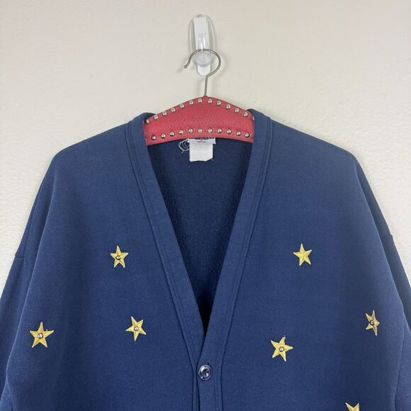 Vintage 90s Jerzees Embroidered Nautical Anchor Sweatshirt Cardigan Navy Blue OS - Picture 2 of 16